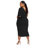 Plus Size Sexy One Shoulder Ruched Irregular Slit Bodycon Dress