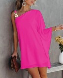 Bat Sleeves One Shoulder Chain Strap Casual Dress