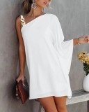 Bat Sleeves One Shoulder Chain Strap Casual Dress