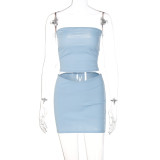 Sexy Solid Strapless Crop Top and Mini Skirt Two Piece Set