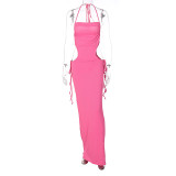 Sexy Halter Backless Waist Hollow Out Slim-Fit Maxi Dress