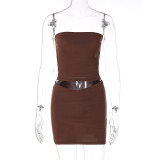 Sexy Solid Strapless Crop Top and Mini Skirt Two Piece Set