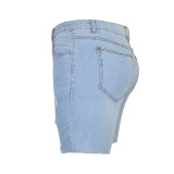 Plus Size Light Blue Ripped Denim Capri Shorts