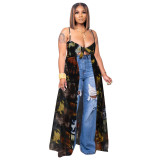 Sexy Print Knot Slit Front Long Top
