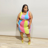 Color Block Cropped Tank Top + Skirt Plus Size Two Pieces