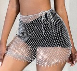 Sexy Black Beaded Fishnet Skirt Bikini Cover Up