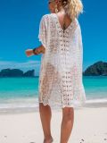 Hollow Out V-Neck Lace Embroidered Beach Dress Cover Ups
