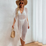 White Sexy Hollow Out V-Neck Slit Loose Beach Dress