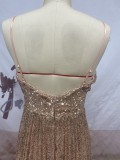 Sexy V-Neck Sequin Cami Pleated Prom Dress