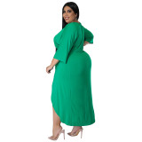 Sexy Mid-Sleeve V-Neck Solid Plus Size Tie Front Bodycon Dress