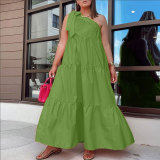Solid One Shoulder Casual Loose Long Dress