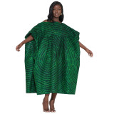 Plus Size Print Half Sleeve Boat Neck Oviersized Dress
