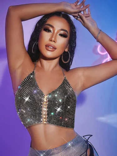 Halter Rhinestone Sparkly Club Camisole Top