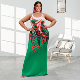 Print Cami Low Back Plus Size Bodycon Maxi Dress