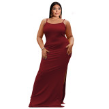 Plus Size Ribbed Slit Sexy Tight Fit Cami Maxi Dress