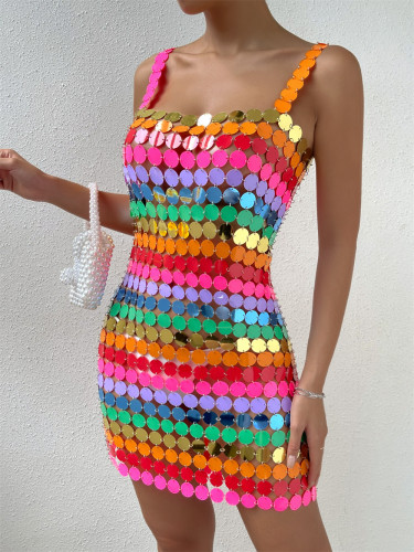Sexy Multi-Color Sequin Straps Acrylic Nightclub Dress
