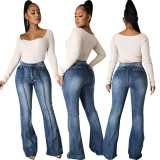 Trendy Washed Denim Stretch Slim Fit Splicing Bell Bottom Jeans
