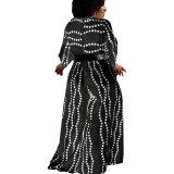 Long Sleeve Print Polka Dot Wide Leg Jumpsuit(without Belt)