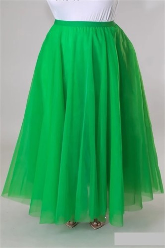 Green Plus Size Long Mesh Skirt