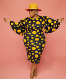 Polka Dot Print Flare Sleeve Plus Size Bodycon Midi Dress