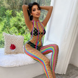 High Stretch See-Through Hollow Fishnet Beach Dress Sexy Tight Colorful Bikini Cover-Up