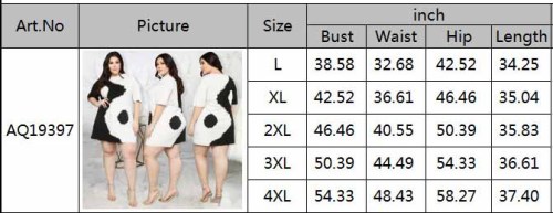 Plus Size Black and White Print Half-Sleeve Slim Fit Mini Dress