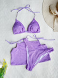 Plain Color Wrinkle Bikini Set with Skirt Three-Piece Swimwear