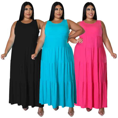 Plus Size Sleeveless O-Neck Loose Maxi Dress