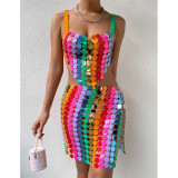 Party Multicolor Sexy Sequin Acrylic Two Piece Skirt Set