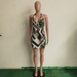 Print Halter Backless Bodycon Dress for Women