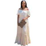 Solid Off Shoulder Short Sleeve Ruffle Maxi Dress