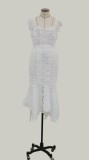 White Elegant Lace Straps Mermaid Midi Prom Dress