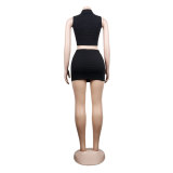 Sexy Solid Sleeveless Short Shirt an Mini Skirt Slim Nightclub Two Piece Set