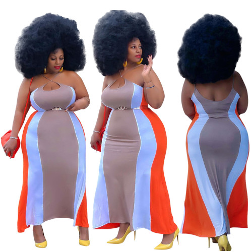 Plus Size Colorblock Sexy Cami Maxi Dress