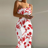 Print Sexy One Shoulder Bodycon Cutout Waist Midi Dress