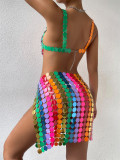 Party Multicolor Sexy Sequin Acrylic Two Piece Skirt Set