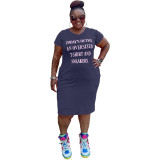 Plus Size Print Letter Casual T-Shirt Dress