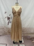 Sexy V-Neck Sequin Cami Pleated Prom Dress