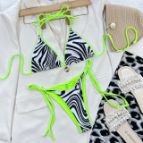 Zebra Print Halter Tie Sides Two Piece Bikini Swimwear