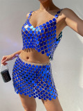 Sexy Sparkly Acrylic Nightclub Two Piece Skirt Set