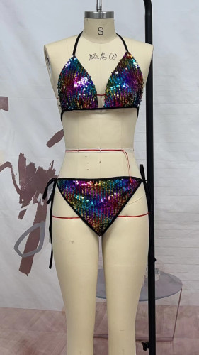 Women's Colorful Sequin Triangle Bikini Set