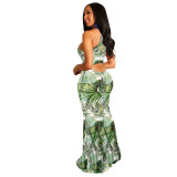 Tie Dye Print Sexy Sleeveless Cut Out Mermaid Maxi Dress