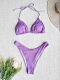 Plain Color Wrinkle Bikini Set with Skirt Three-Piece Swimwear