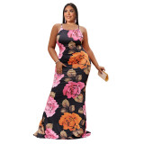 Floral Print Slim Fit Plus Size Cami Maxi Dress