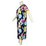 Plus Size Floral Print Short Sleeve Casual Midi Dress