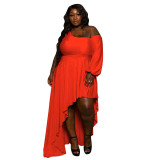 Plus Size Pure Color One Shoulder Sexy Irregular Dress