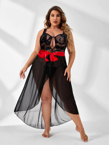 Sexy Black Sheer Erotic Nightdress with Pantie