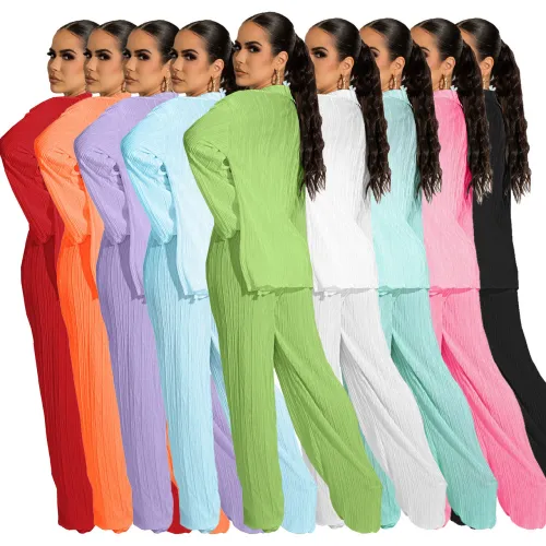 Fall Three-Piece Set Pure Color Wide Leg Pants Set