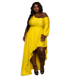 Plus Size Pure Color One Shoulder Sexy Irregular Dress