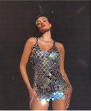 Sexy Sequin Straps Silver Acrylic Club Dress